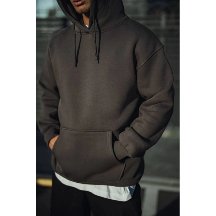 MARSiLYAN- Üç İplik Penye Kapşonlu Basic SweatShirt - Antrasit