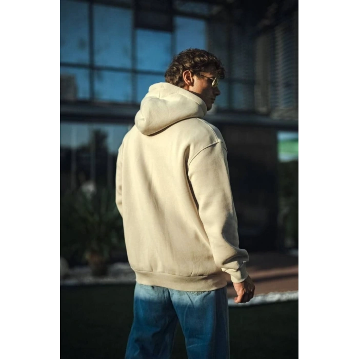 MARSiLYAN- Üç İplik Penye Kapşonlu Basic SweatShirt - Bej