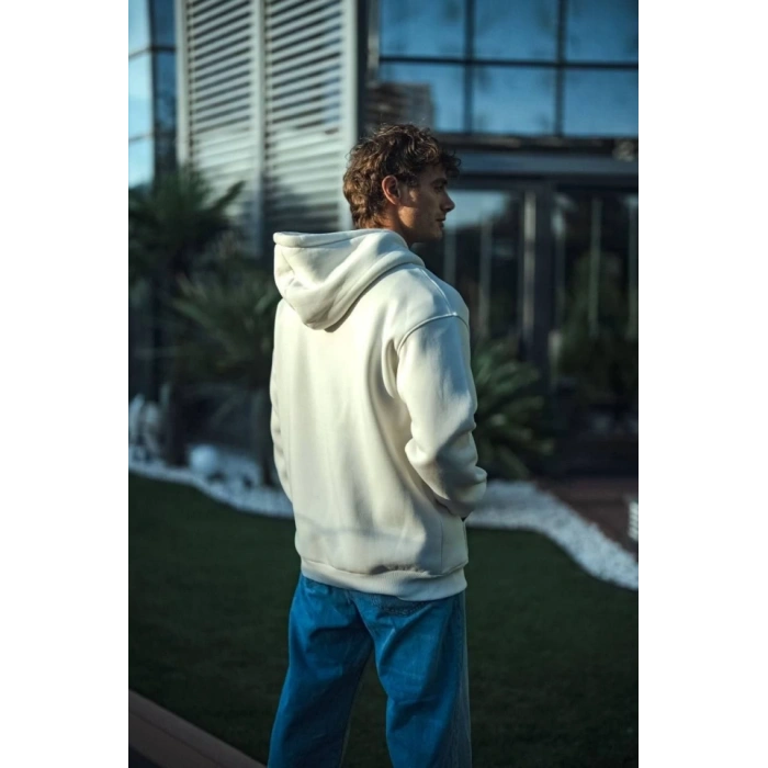 MARSiLYAN- Üç İplik Penye Kapşonlu Basic SweatShirt - Beyaz