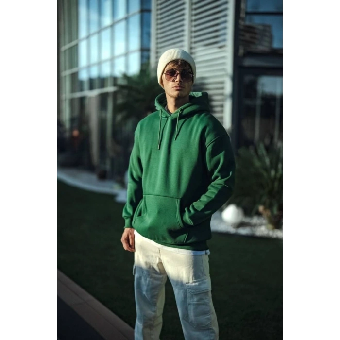 MARSiLYAN- Üç İplik Penye Kapşonlu Basic SweatShirt - Haki