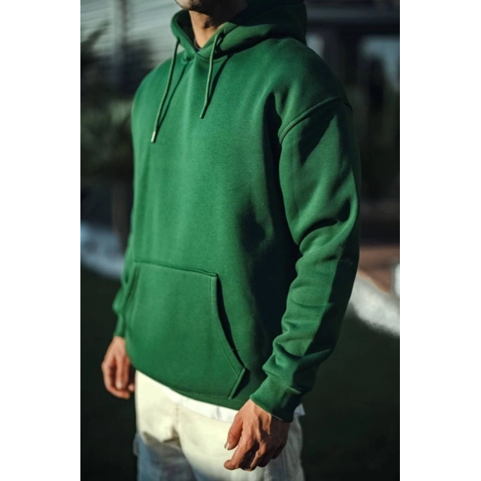 MARSiLYAN- Üç İplik Penye Kapşonlu Basic SweatShirt - Haki