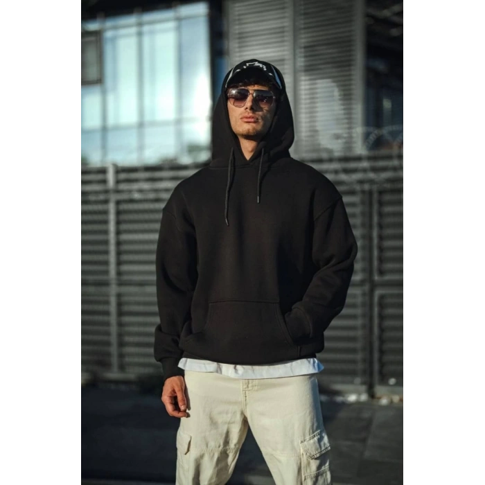 MARSiLYAN- Üç İplik Penye Kapşonlu Basic SweatShirt - Siyah