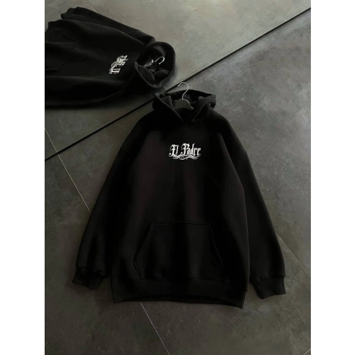MARSiLYAN- Üç İplik Penye Uzun Kol Kapşonlu Baskılı SweatShirt - Siyah