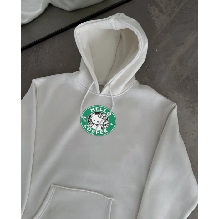 MARSiLYAN- Üç İplik Penye Uzun Kol Kapşonlu SweatShirt - Beyaz