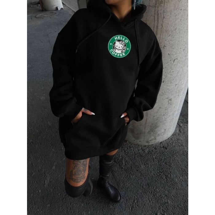 MARSiLYAN- Üç İplik Penye Uzun Kol Kapşonlu SweatShirt - Siyah