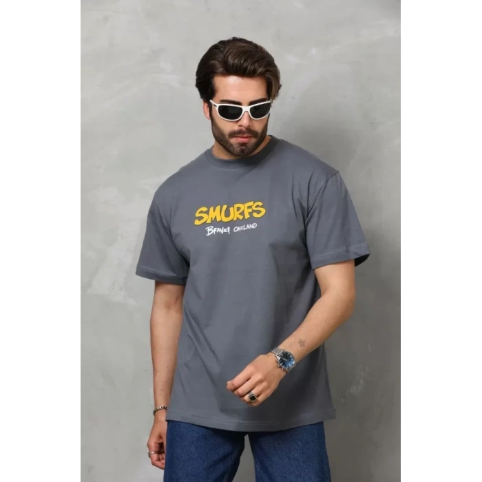 MARSiLYAN- Unisex Basic Bisiklet Yaka Oversize T-Shirt - Füme