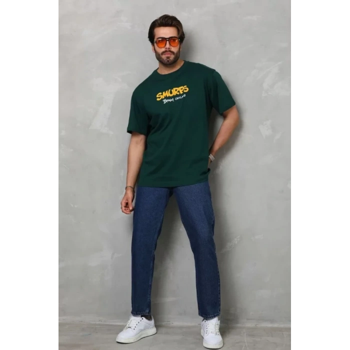 MARSiLYAN- Unisex Basic Bisiklet Yaka Oversize T-Shirt - Yeşil
