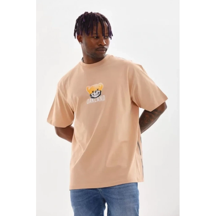 MARSiLYAN- Unisex Baskılı Oversize T-Shirt - Bej