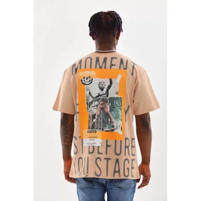 MARSiLYAN- Unisex Baskılı Oversize T-Shirt - Bej