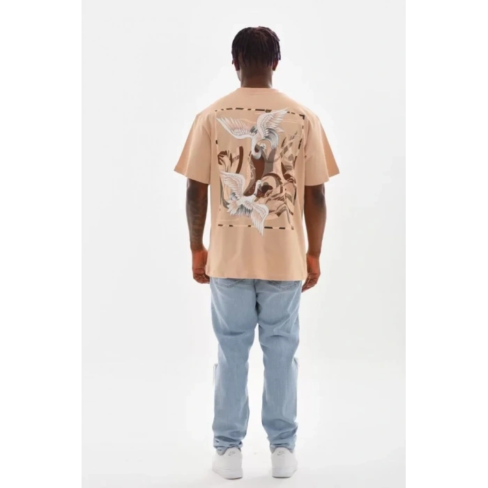 MARSiLYAN- Unisex Baskılı Oversize T-Shirt - Bej