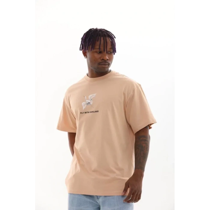 MARSiLYAN- Unisex Baskılı Oversize T-Shirt - Bej