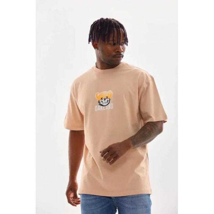 MARSiLYAN- Unisex Baskılı Oversize T-Shirt - Bej