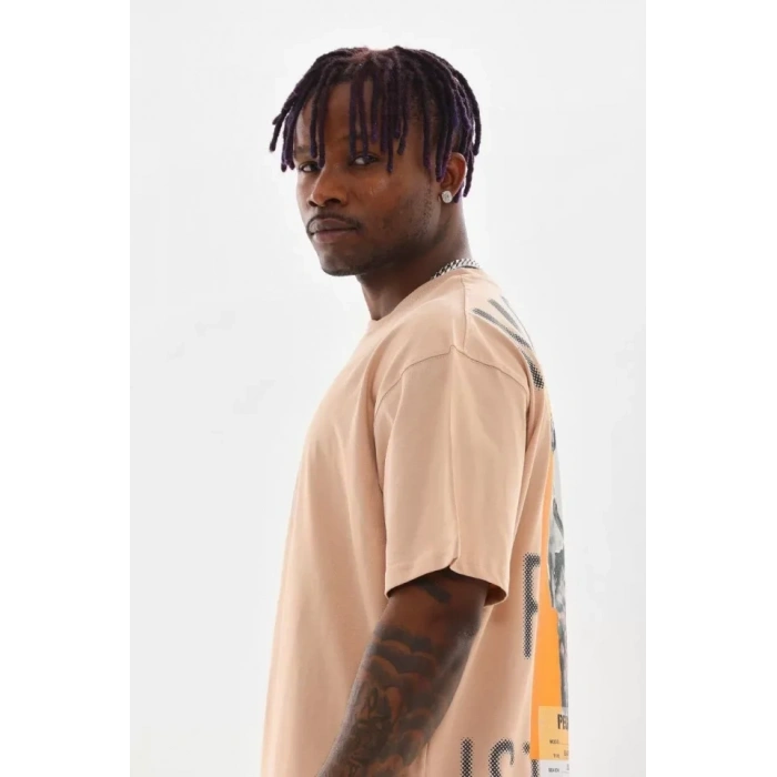 MARSiLYAN- Unisex Baskılı Oversize T-Shirt - Bej