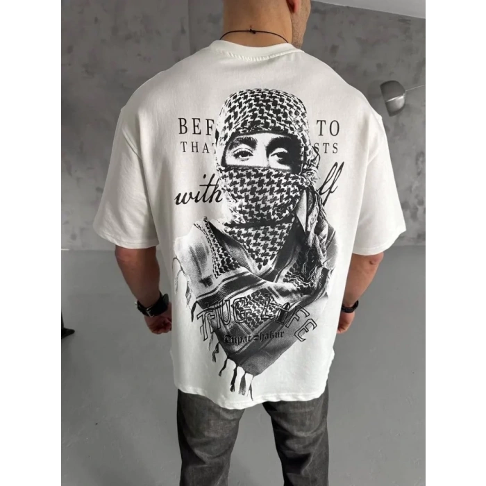 MARSiLYAN- Unisex Baskılı Oversize T-Shirt - Beyaz