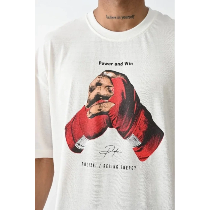 MARSiLYAN- Unisex Baskılı Oversize T-Shirt - Beyaz