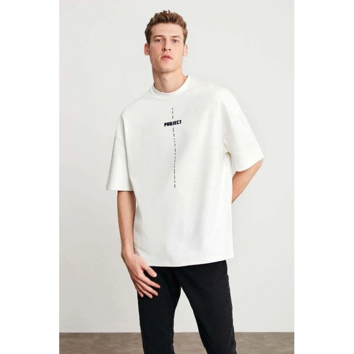 MARSiLYAN- Unisex Baskılı Oversize T-Shirt - Beyaz