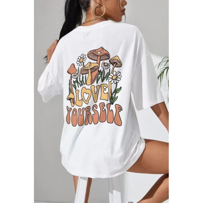 MARSiLYAN- Unisex Baskılı Oversize T-Shirt - Beyaz