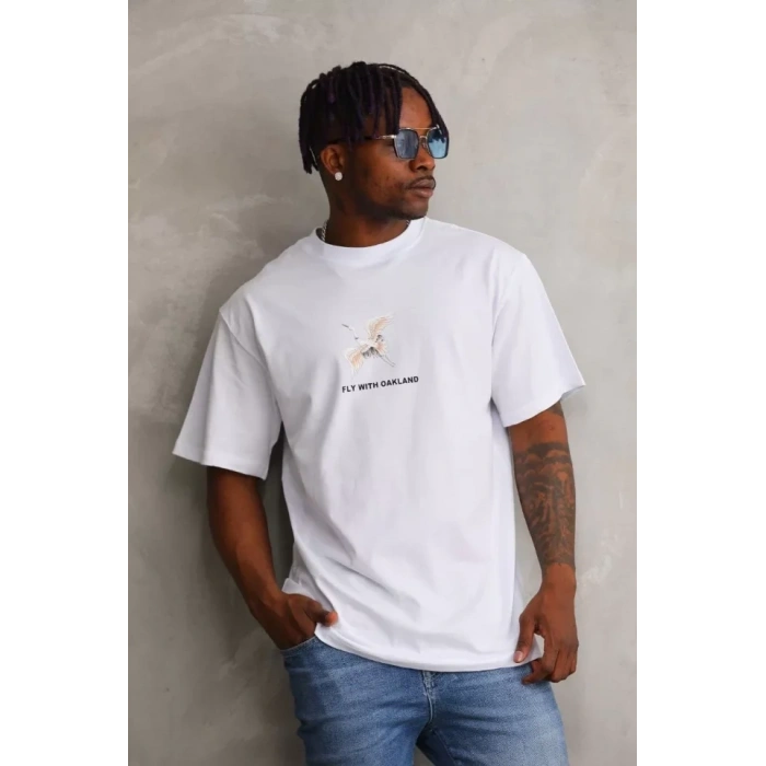MARSiLYAN- Unisex Baskılı Oversize T-Shirt - Beyaz