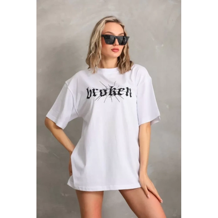 MARSiLYAN- Unisex Baskılı Oversize T-Shirt - Beyaz
