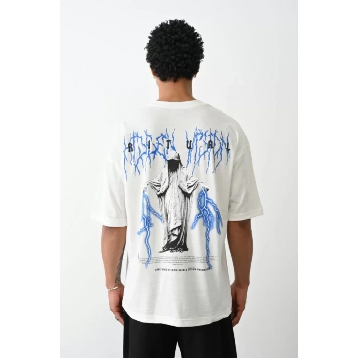 MARSiLYAN- Unisex Baskılı Oversize T-Shirt - Beyaz