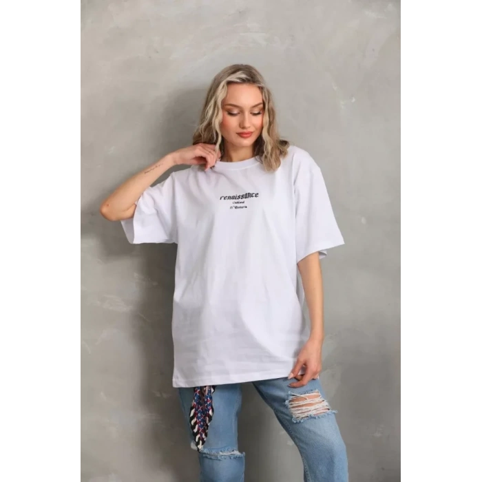MARSiLYAN- Unisex Baskılı Oversize T-Shirt - Beyaz