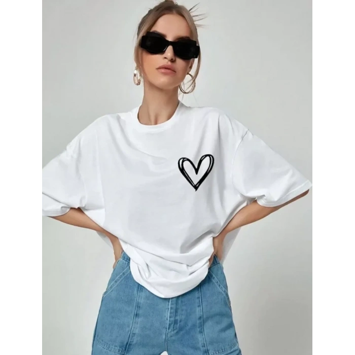 MARSiLYAN- Unisex Baskılı Oversize T-Shirt - Beyaz