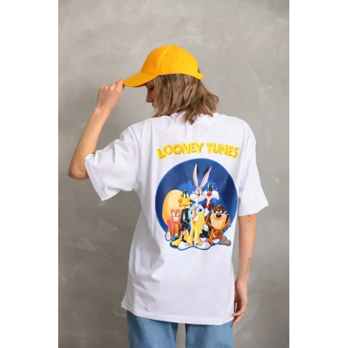 MARSiLYAN- Unisex Baskılı Oversize T-Shirt - Beyaz