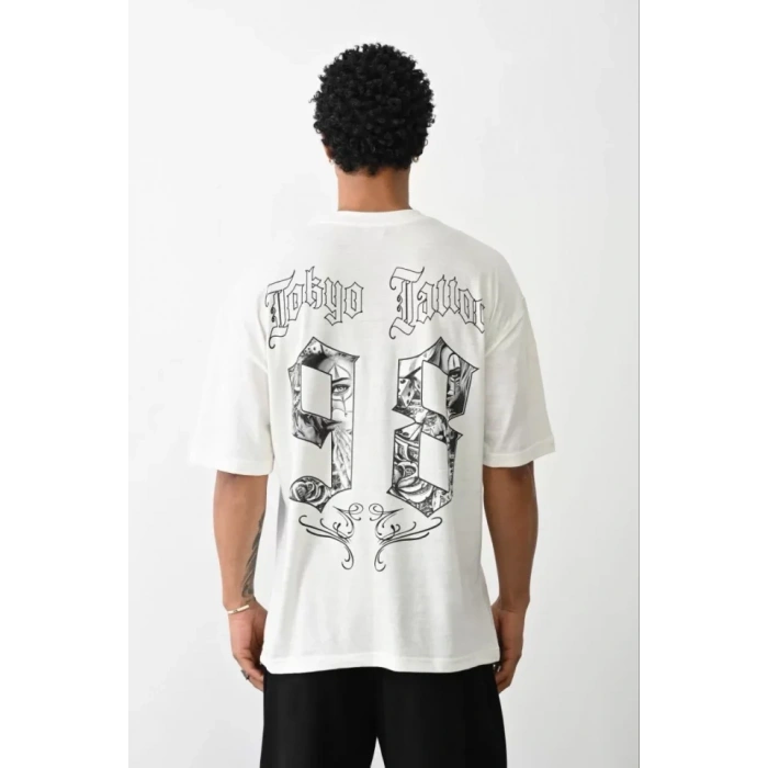 MARSiLYAN- Unisex Baskılı Oversize T-Shirt - Beyaz