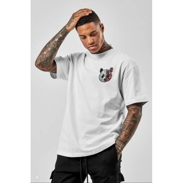 MARSiLYAN- Unisex Baskılı Oversize T-Shirt - Beyaz