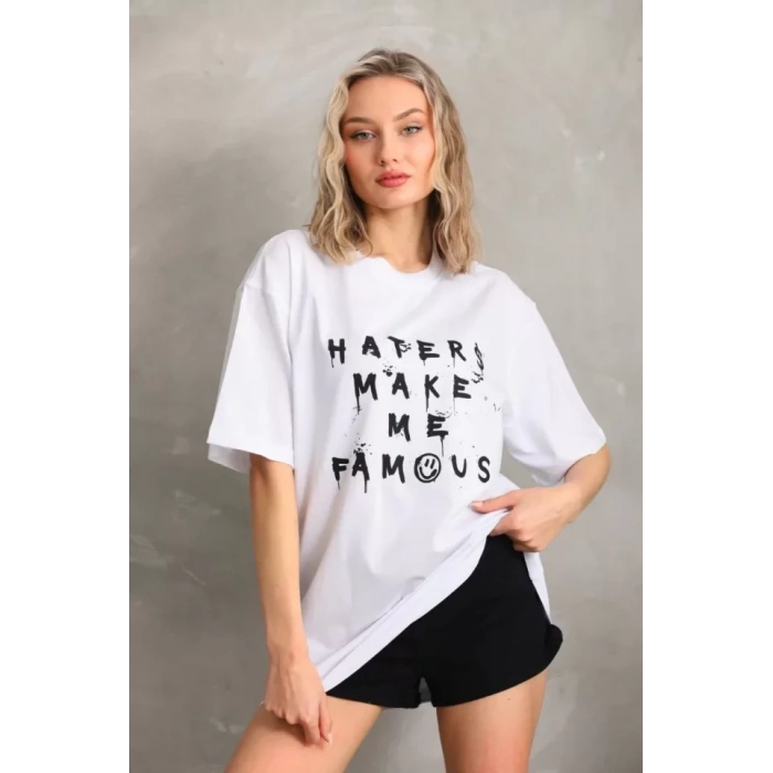 MARSiLYAN- Unisex Baskılı Oversize T-Shirt - Beyaz