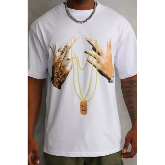 MARSiLYAN- Unisex Baskılı Oversize T-Shirt - Beyaz