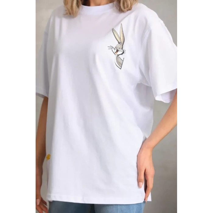 MARSiLYAN- Unisex Baskılı Oversize T-Shirt - Beyaz