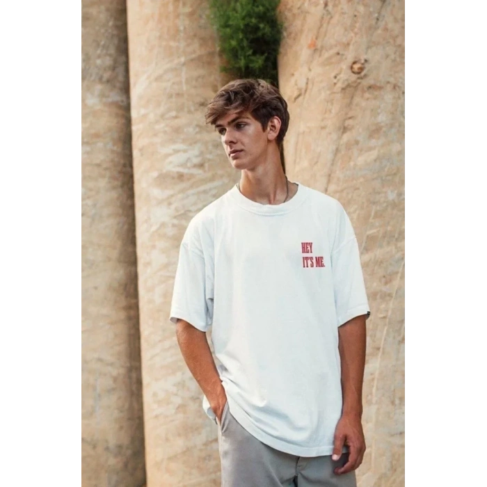 MARSiLYAN- Unisex Baskılı Oversize T-Shirt - Beyaz