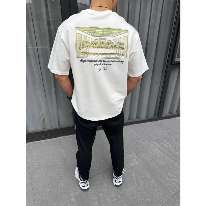 MARSiLYAN- Unisex Baskılı Oversize T-Shirt - Beyaz
