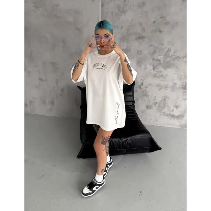 MARSiLYAN- Unisex Baskılı Oversize T-Shirt - Beyaz