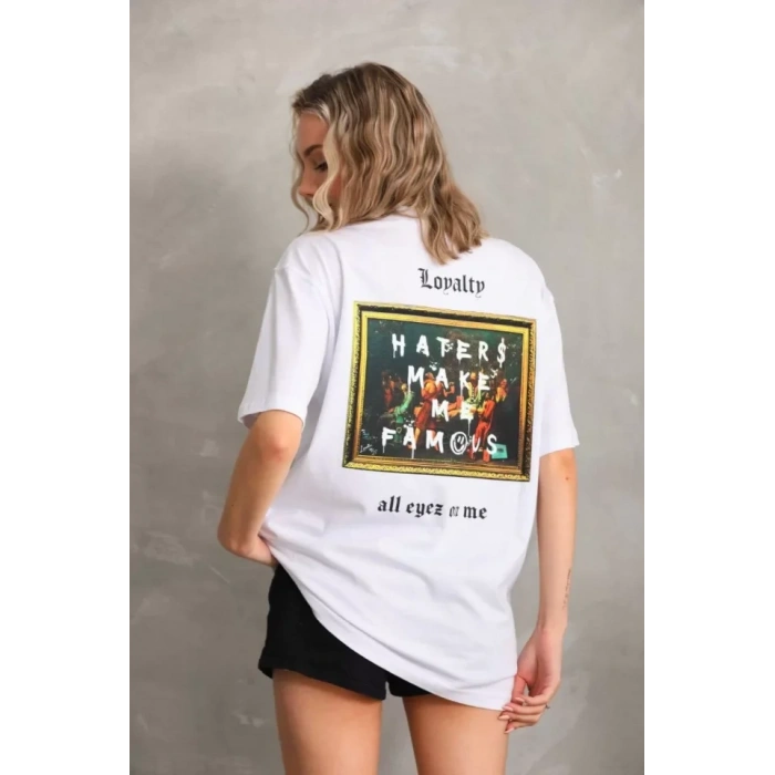 MARSiLYAN- Unisex Baskılı Oversize T-Shirt - Beyaz