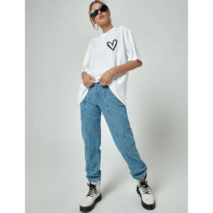 MARSiLYAN- Unisex Baskılı Oversize T-Shirt - Beyaz