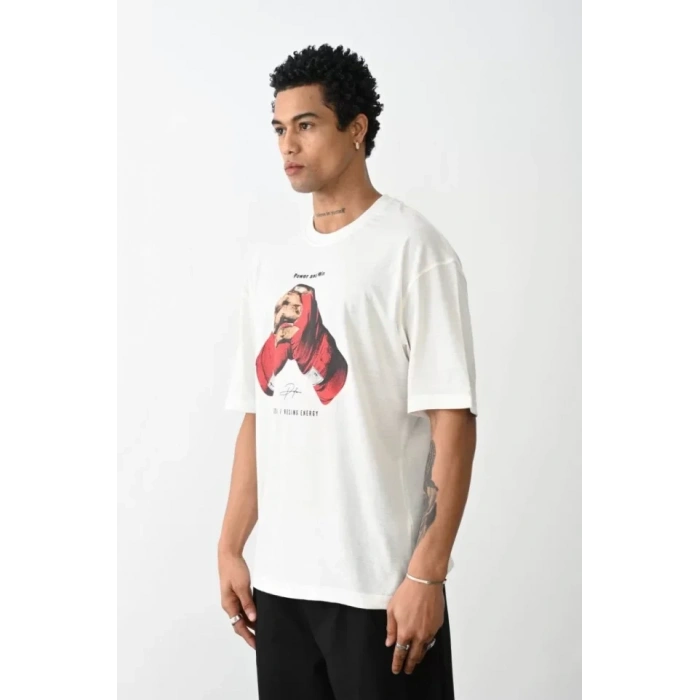 MARSiLYAN- Unisex Baskılı Oversize T-Shirt - Beyaz