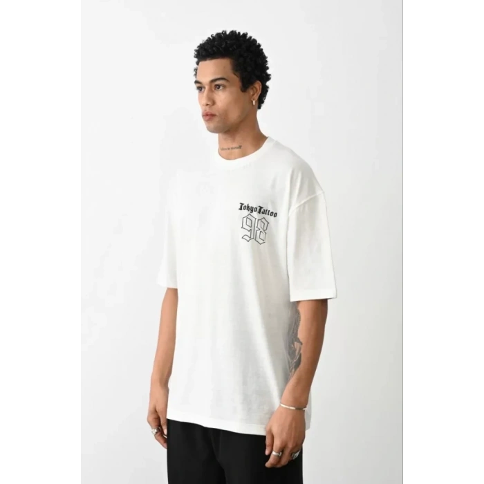 MARSiLYAN- Unisex Baskılı Oversize T-Shirt - Beyaz