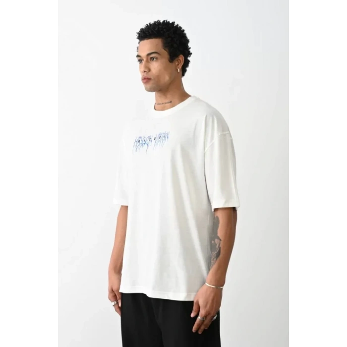 MARSiLYAN- Unisex Baskılı Oversize T-Shirt - Beyaz