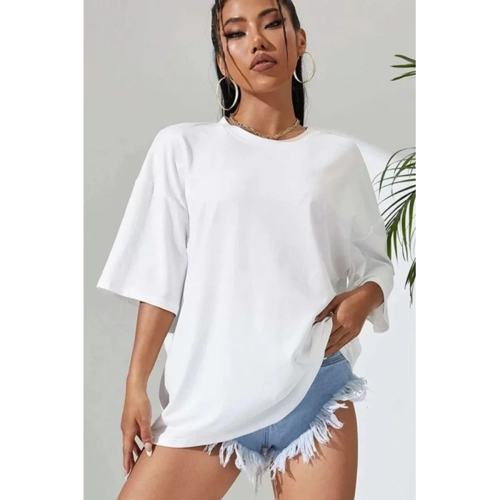 MARSiLYAN- Unisex Baskılı Oversize T-Shirt - Beyaz