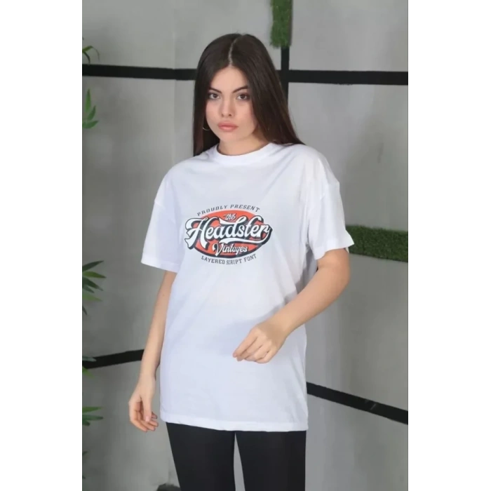 MARSiLYAN- Unisex Baskılı Oversize T-Shirt - Beyaz