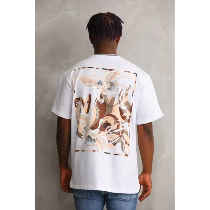 MARSiLYAN- Unisex Baskılı Oversize T-Shirt - Beyaz
