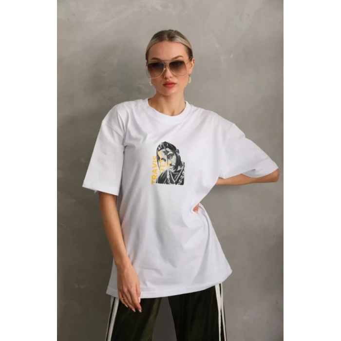 MARSiLYAN- Unisex Baskılı Oversize T-Shirt - Beyaz