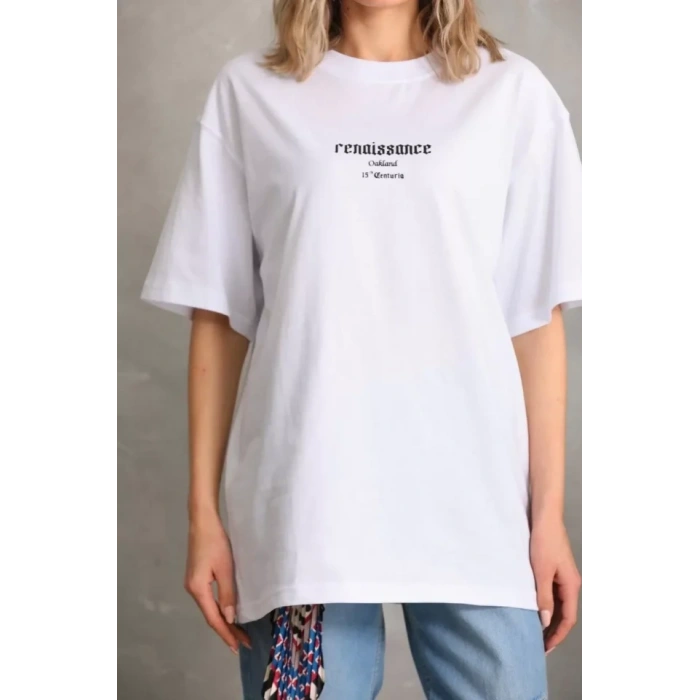 MARSiLYAN- Unisex Baskılı Oversize T-Shirt - Beyaz