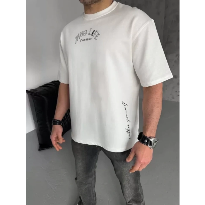MARSiLYAN- Unisex Baskılı Oversize T-Shirt - Beyaz