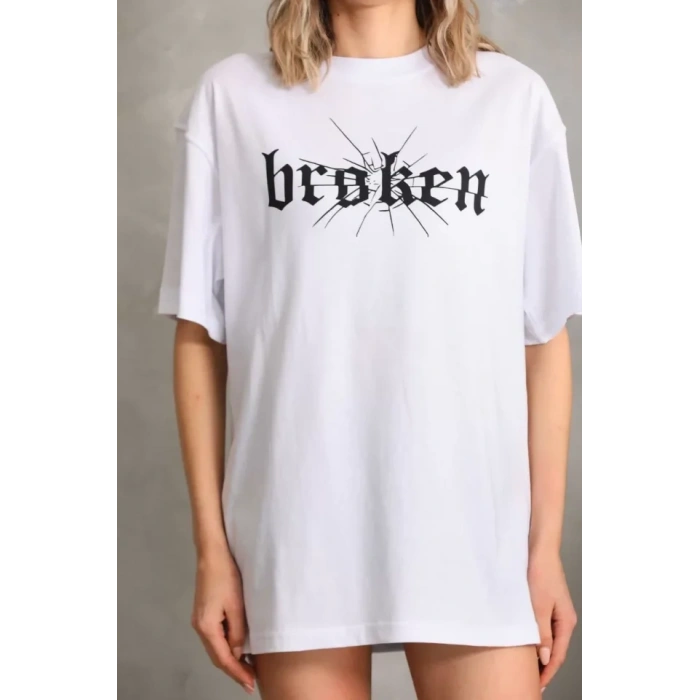 MARSiLYAN- Unisex Baskılı Oversize T-Shirt - Beyaz