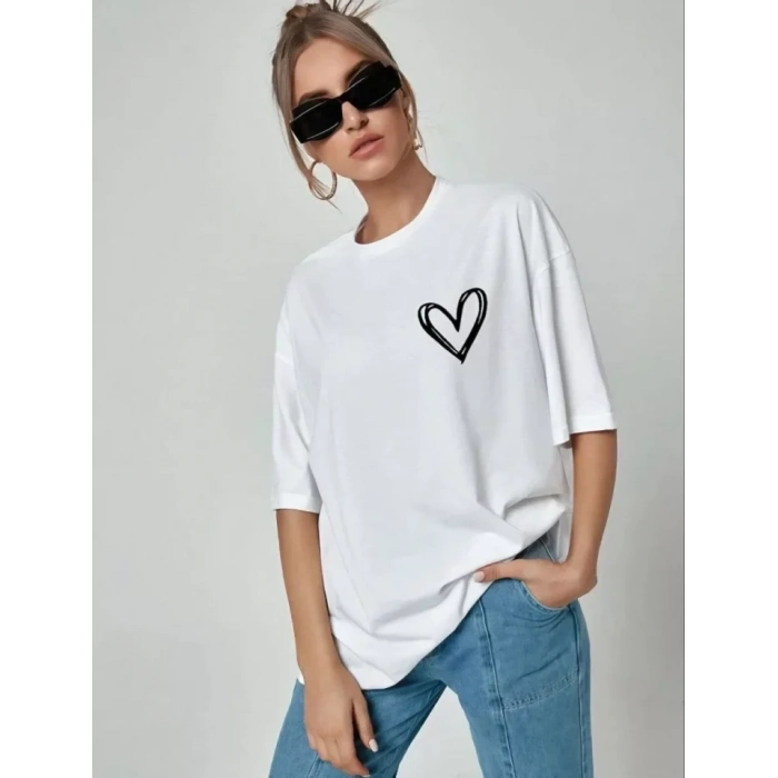 MARSiLYAN- Unisex Baskılı Oversize T-Shirt - Beyaz