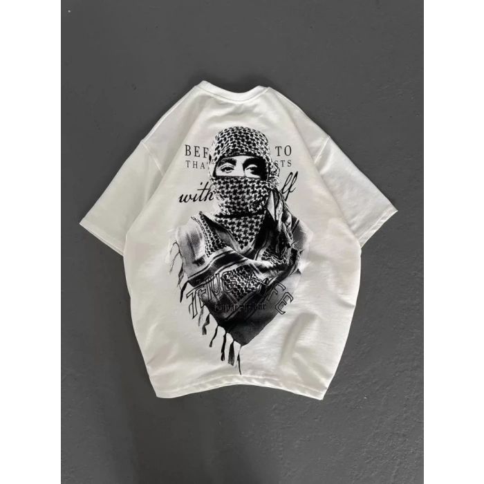 MARSiLYAN- Unisex Baskılı Oversize T-Shirt - Beyaz