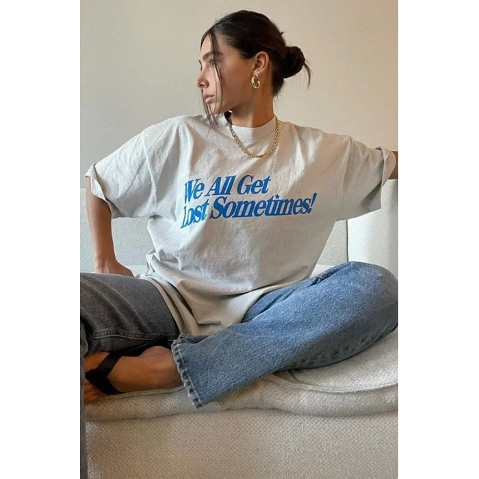 MARSiLYAN- Unisex Baskılı Oversize T-Shirt - Beyaz
